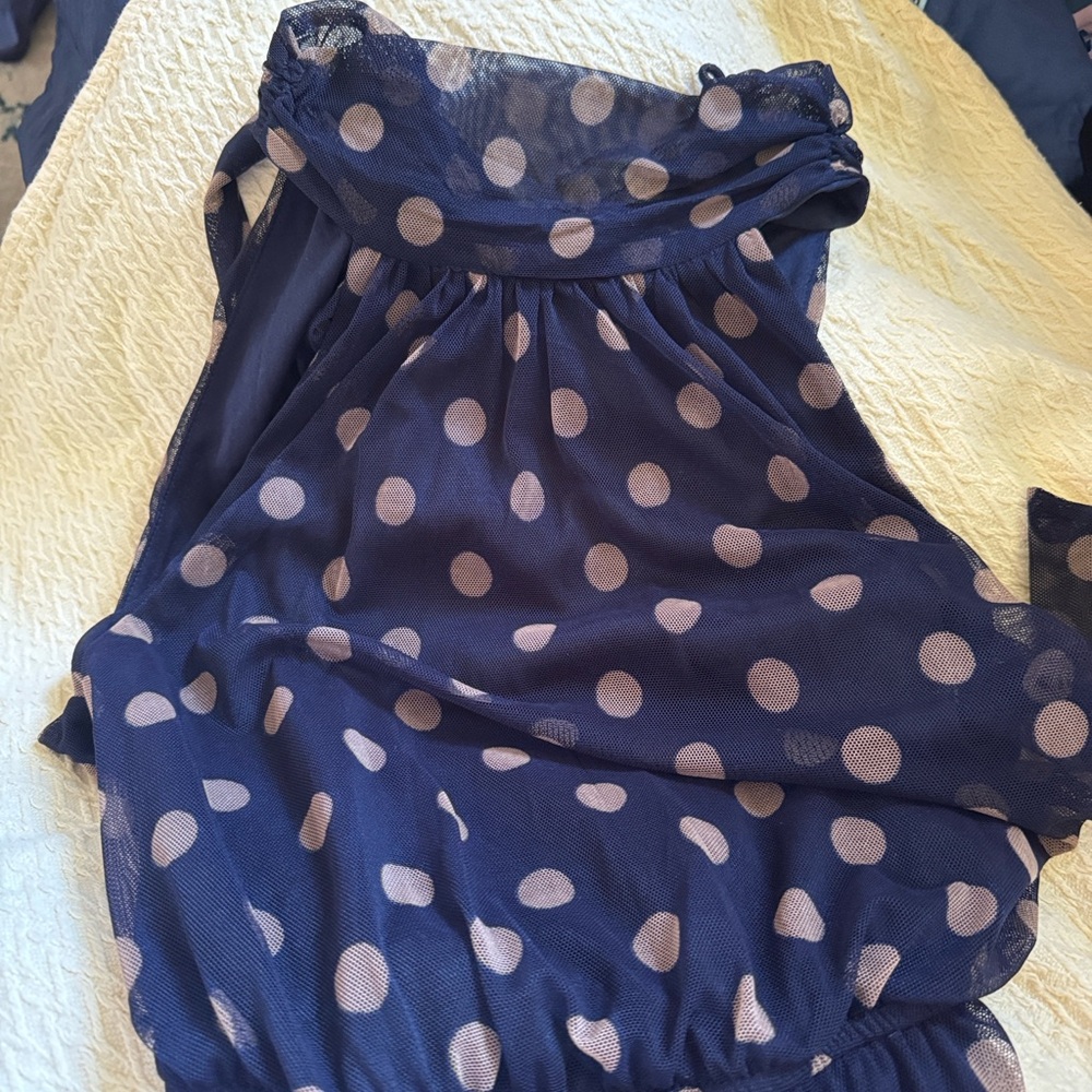 Kate and Lily Navy/Beige Polka Dot Halter neck Maxi Dress with Tie Waist size 4 - Picture 5 of 5